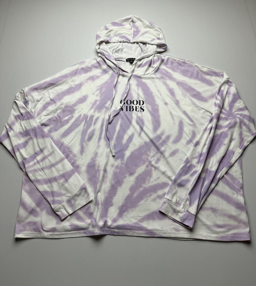 Riley & James Hoodie Sweatshirt Womens 3X Purple Tie Dye Good Vibes Graphic